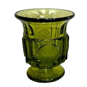 Fostoria Coin glass green Footed Cigarette Urn Ashtray  Toothpick Holder 1960’s